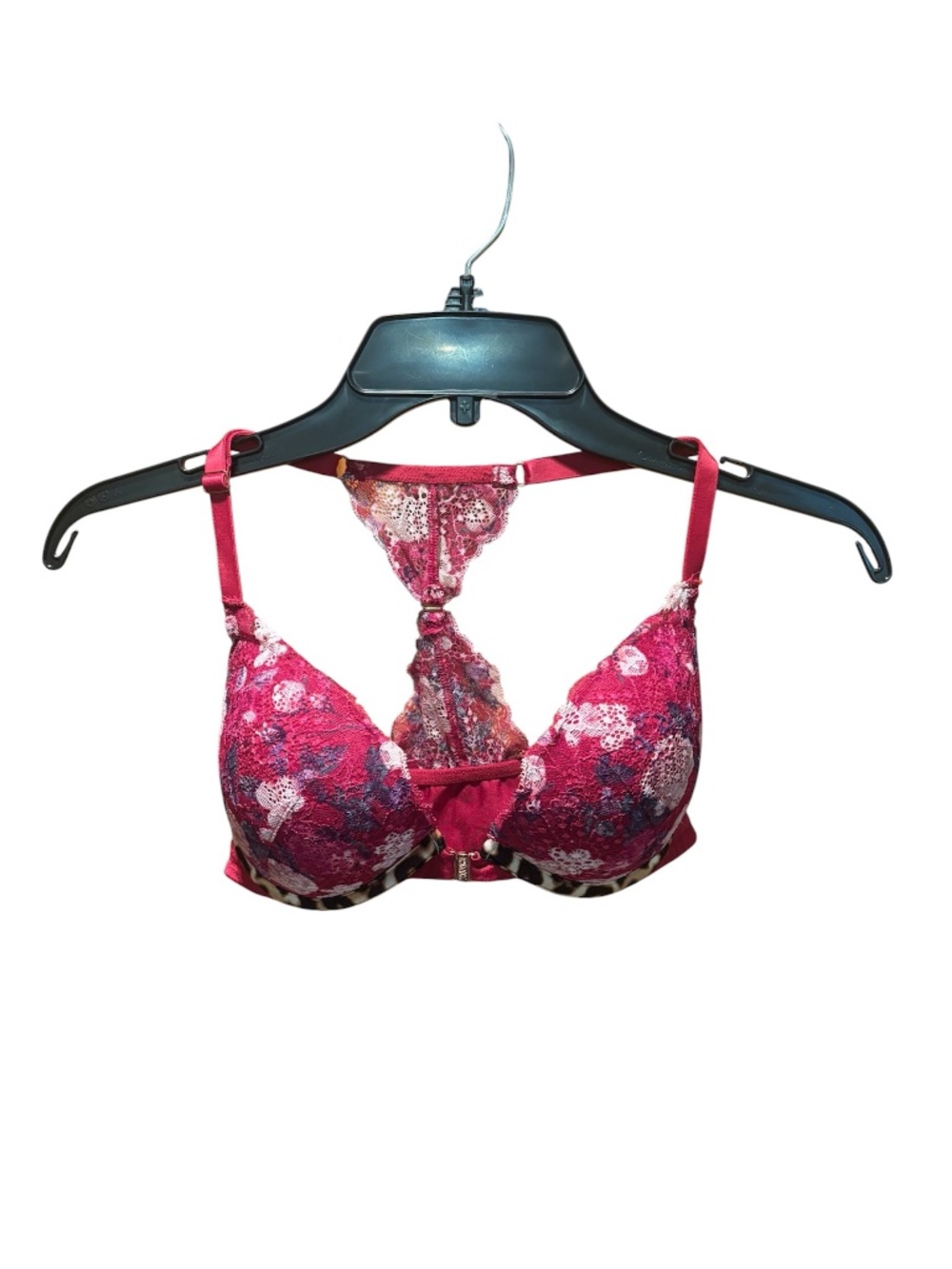 Pink Date Push Up Bra 32DD Burgundy Floral Lace
